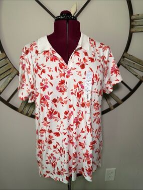 Croft & Barrow The Classic Polo with Red & Orange Floral Print